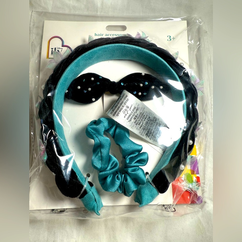 Disney Parks Jasmine Aladdin Headband Hair Accessories Flowers Black Teal Bow